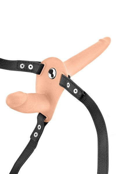 Strap-On Vibrant avec Double Dildo - Beige fetish tentation