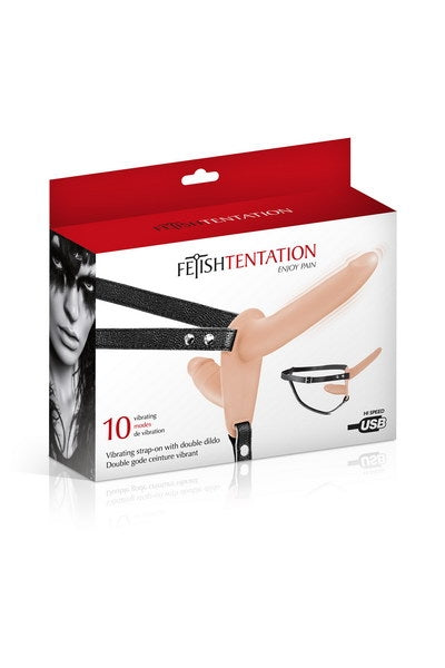 Strap-On Vibrant avec Double Dildo - Beige fetish tentation