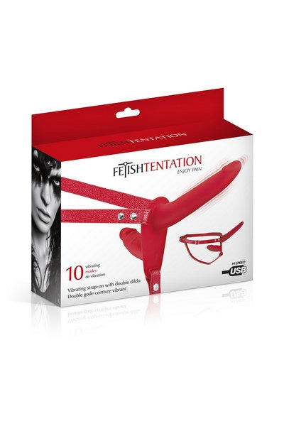 Strap-On Vibrant avec Double Dildo - Rouge fetish tentation