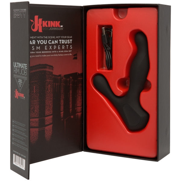 Silicone prostate massager with rotating ridges.