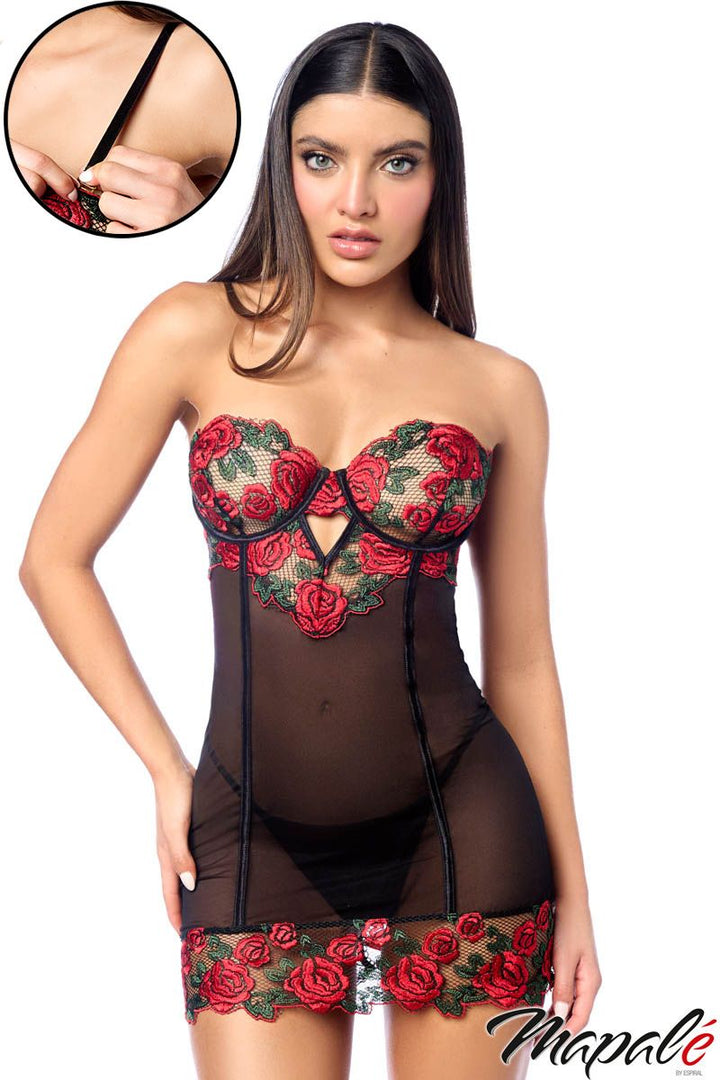 Nuisette brodée de roses