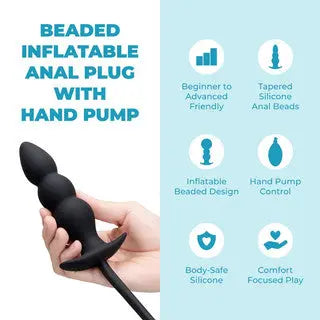 Beaded Inflatable Anal Plug with Hand Pump
