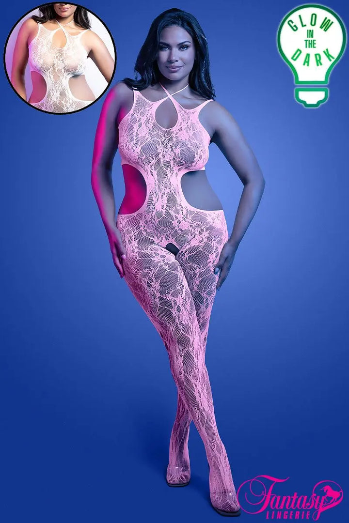 Bodystocking en dentelle florale phosphorescente