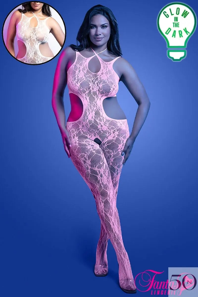 Bodystocking en dentelle florale phosphorescente