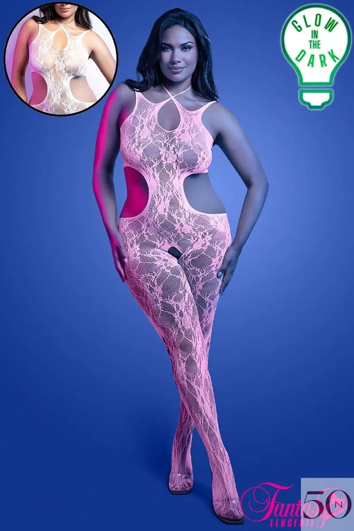 Bodystocking en dentelle florale phosphorescente
