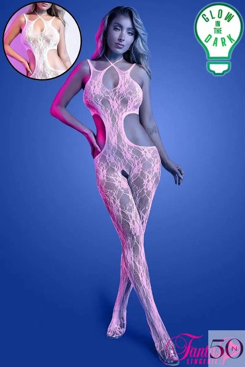 Bodystocking en dentelle florale phosphorescente