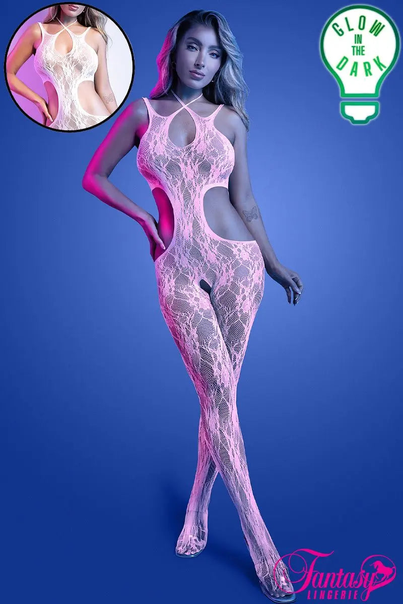 Bodystocking en dentelle florale phosphorescente