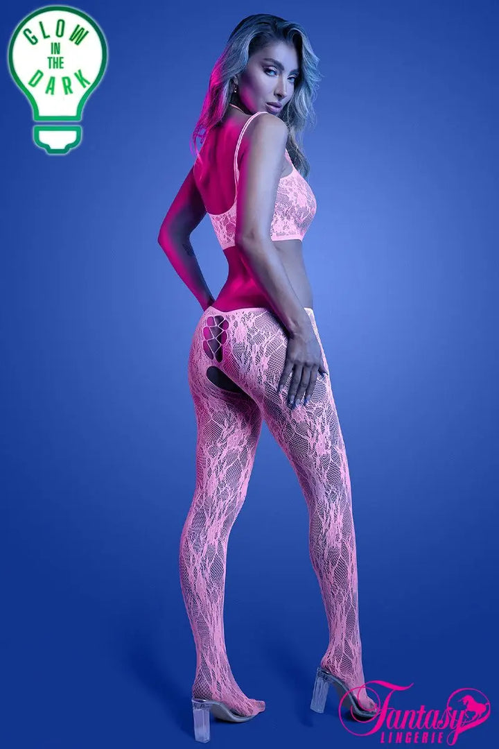 Bodystocking en dentelle florale phosphorescente