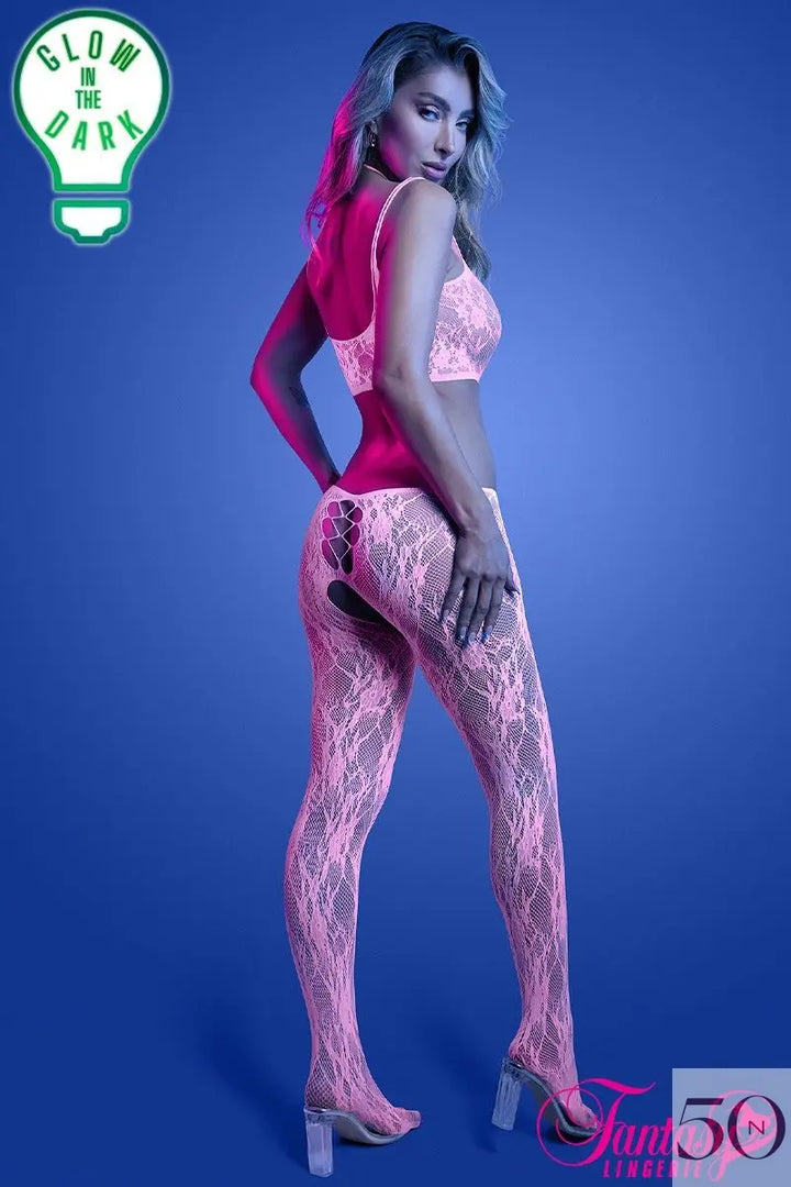 Bodystocking en dentelle florale phosphorescente