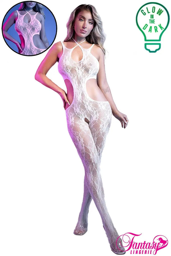 Bodystocking en dentelle florale phosphorescente