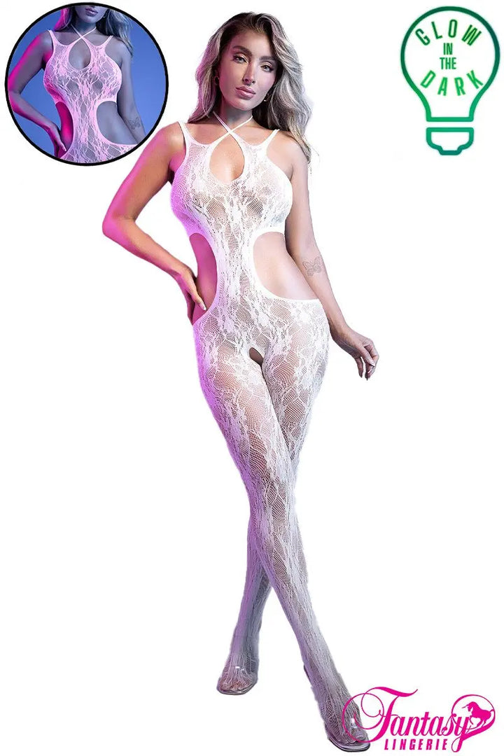 Bodystocking en dentelle florale phosphorescente