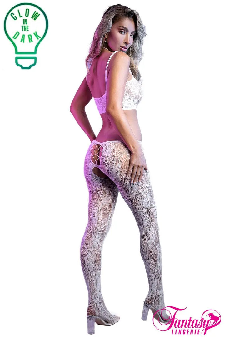 Bodystocking en dentelle florale phosphorescente