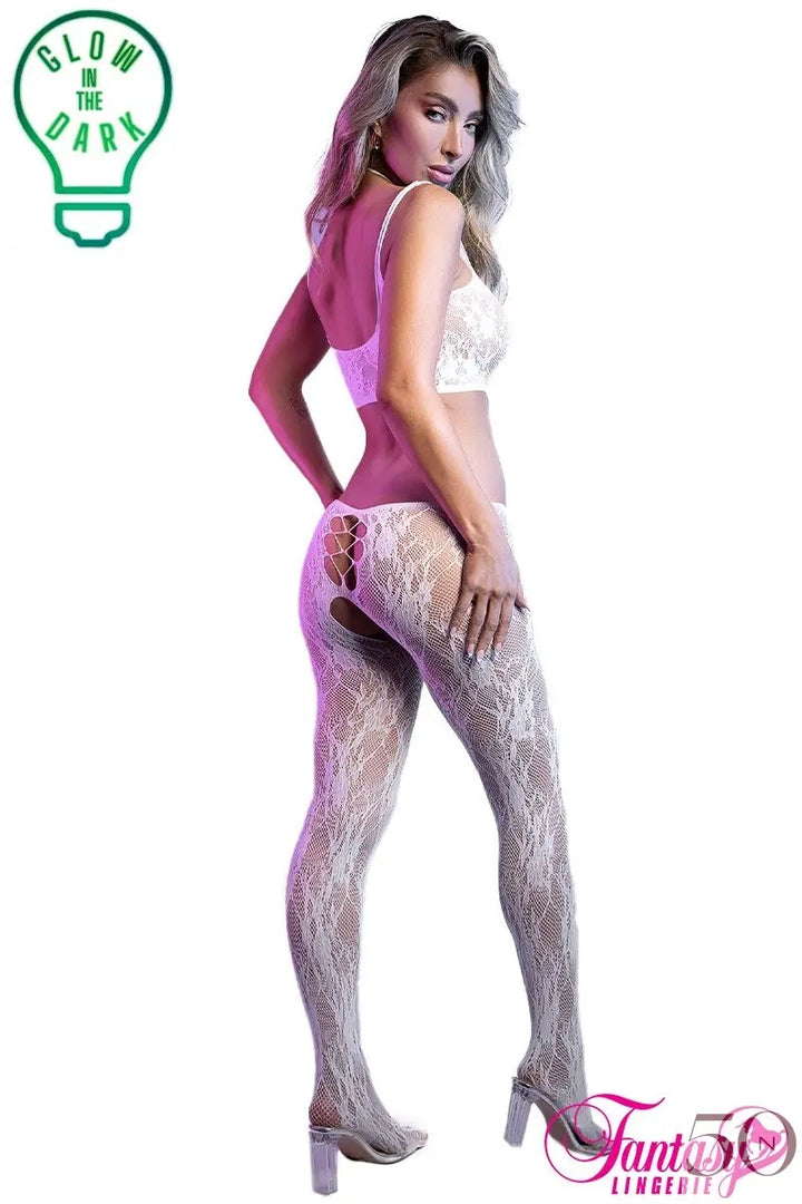 Bodystocking en dentelle florale phosphorescente