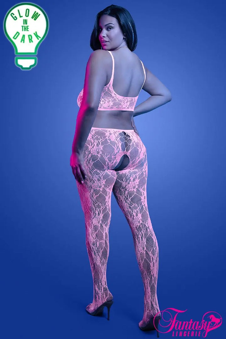 Bodystocking en dentelle florale phosphorescente