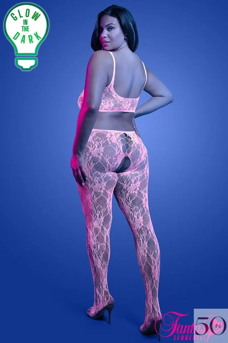 Bodystocking en dentelle florale phosphorescente