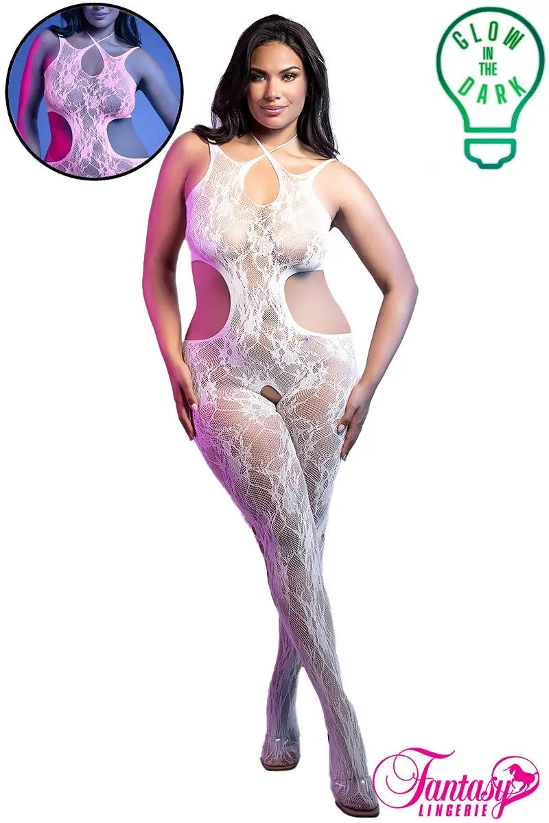 Bodystocking en dentelle florale phosphorescente