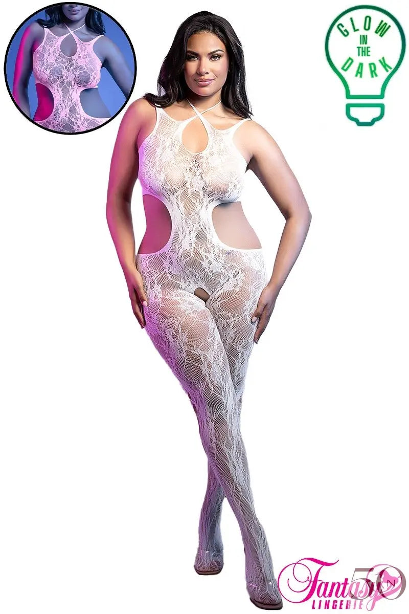 Bodystocking en dentelle florale phosphorescente