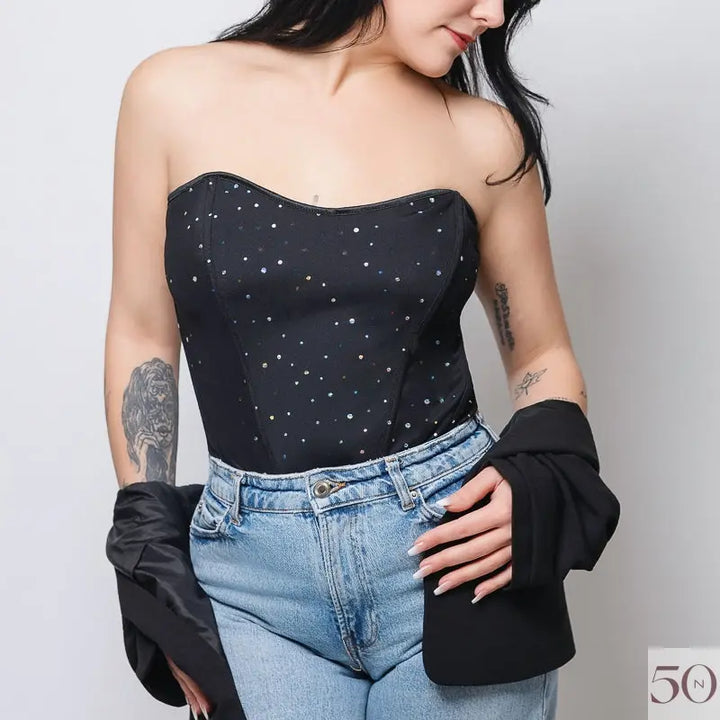 Black sequined corset