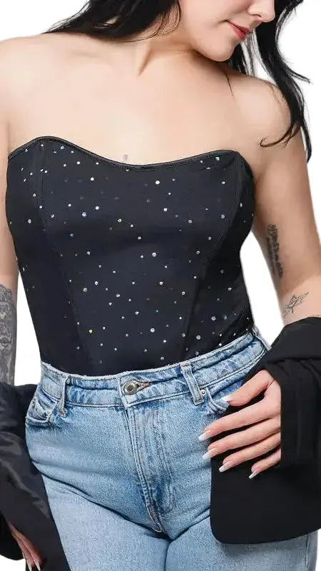 Corset noir à paillettes luxe lace lingerie
