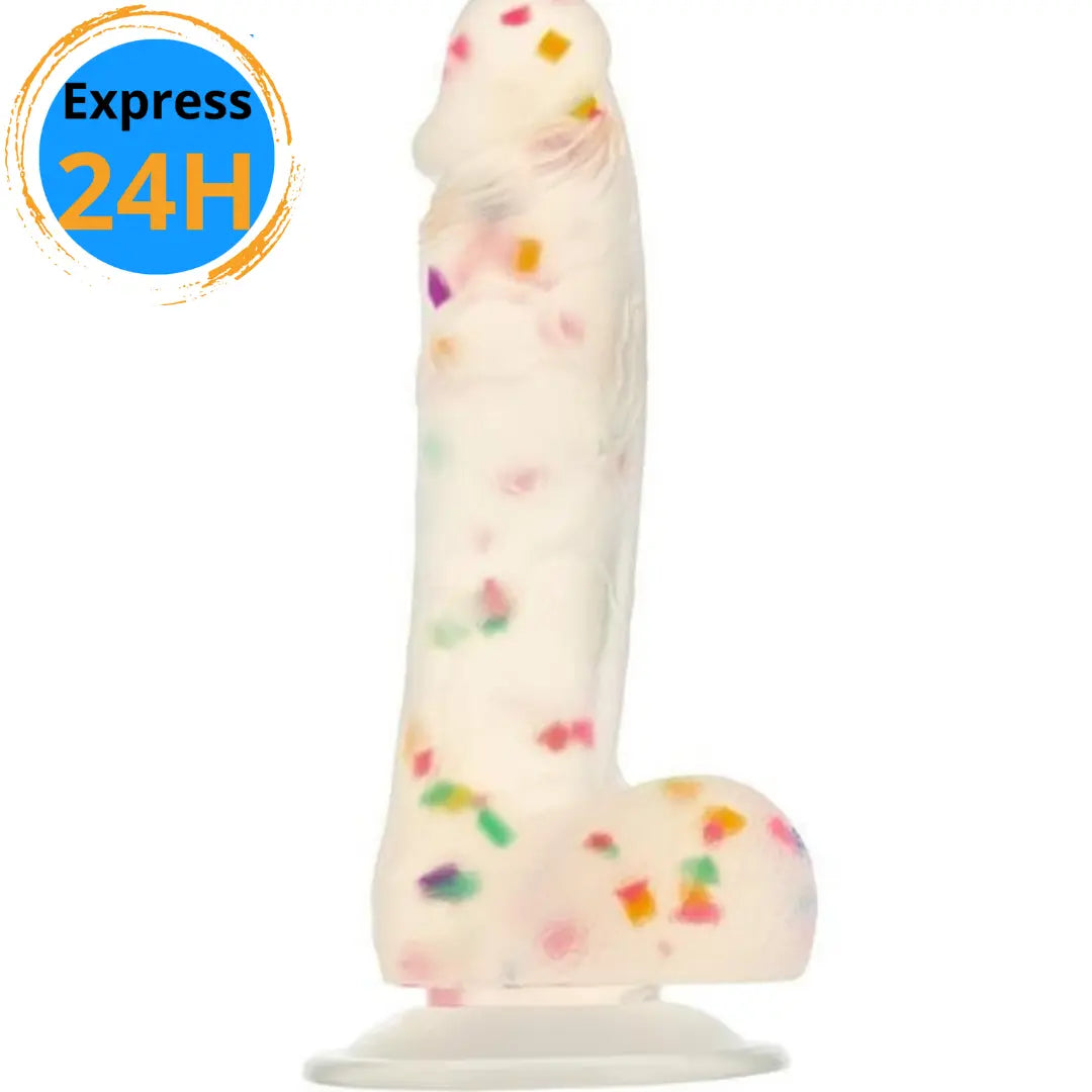 Dildo en silicone avec confettis 7.5" addiction