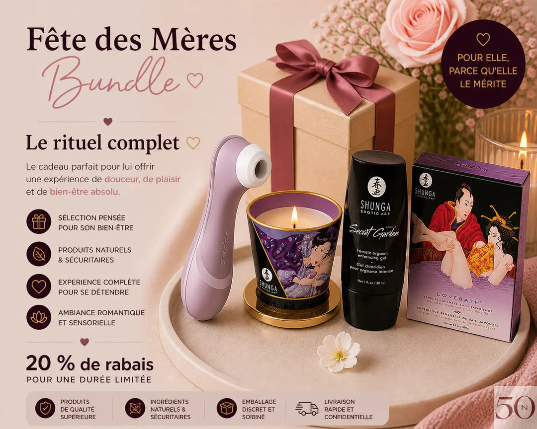 Bundle Fête des Mères Le rituel complet avec stimulateur air pulse, bougie de massage, gel stimulant et bain sensoriel pour femme