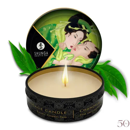 Mini Chandelle de Massage Érotique - Thé Vert Exotique Shunga