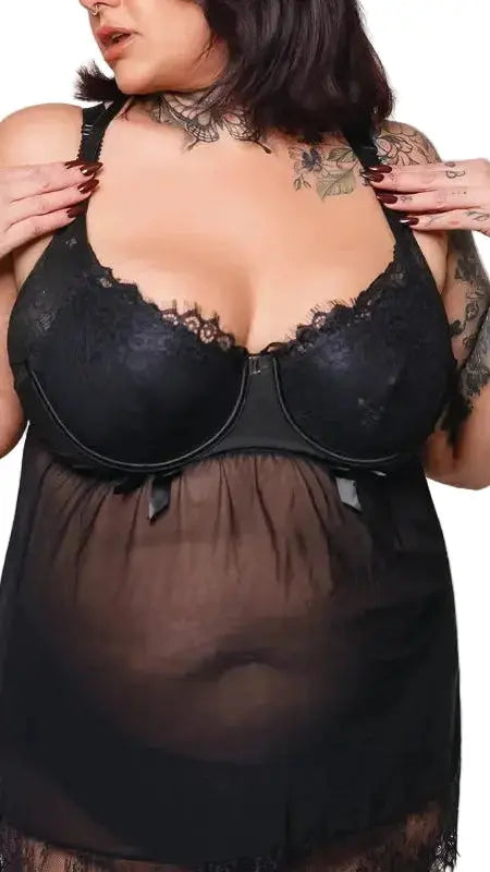 Nuisette noire en dentelle luxe lace lingerie
