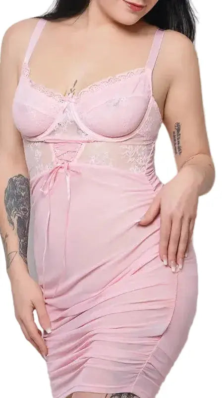 Robe de Nuit Rose Élégante luxe lace lingerie