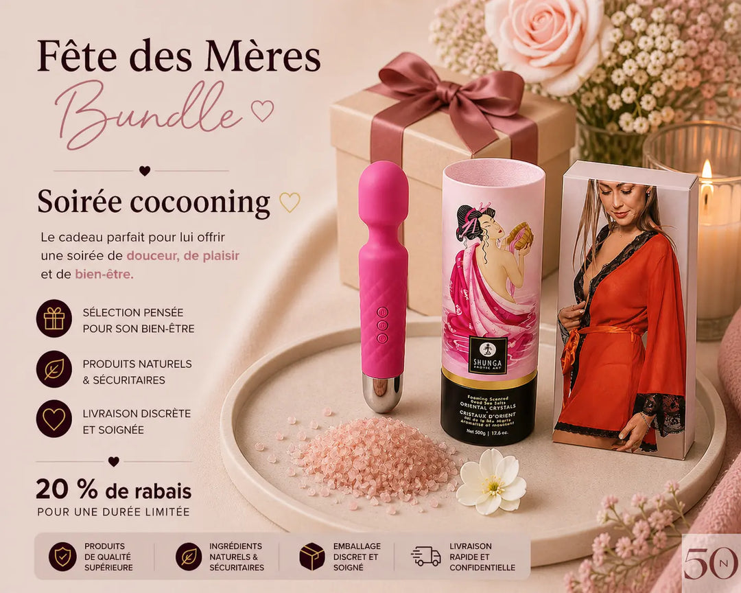 Bundle Fête des Mères Soirée cocooning avec robe, produit de bain et accessoire bien-être pour femme
