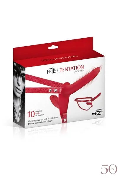 Strap-On Vibrant avec Double Dildo - Rouge fetish tentation