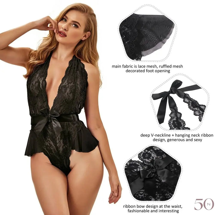 Teddy Noir col V luxe lace lingerie
