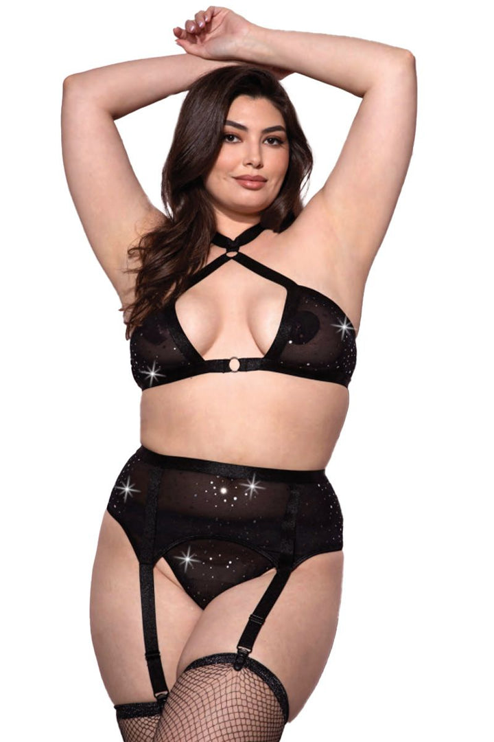 Ensemble lingerie Strass 3 pièces Taille Queen