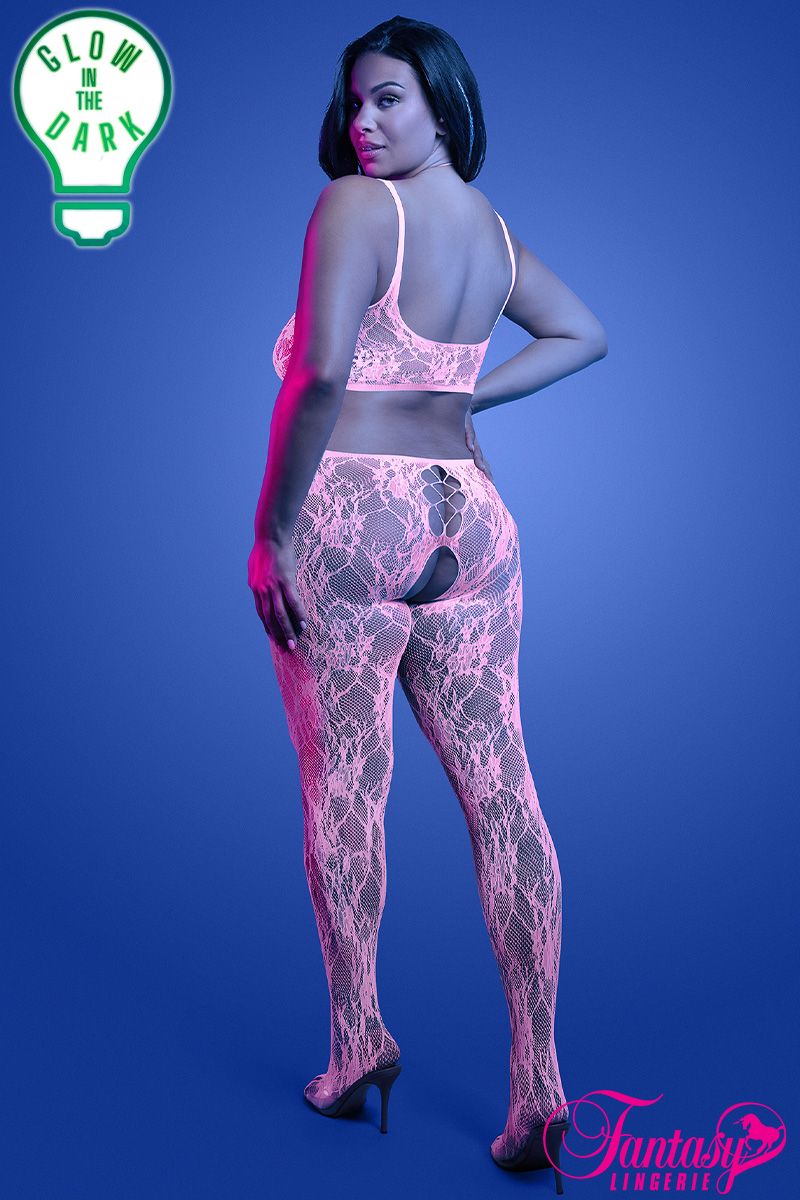Bodystocking en dentelle florale phosphorescente