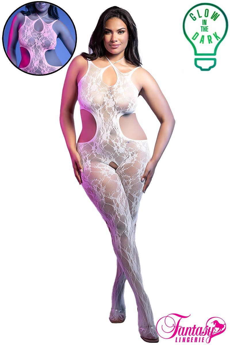 Bodystocking en dentelle florale phosphorescente