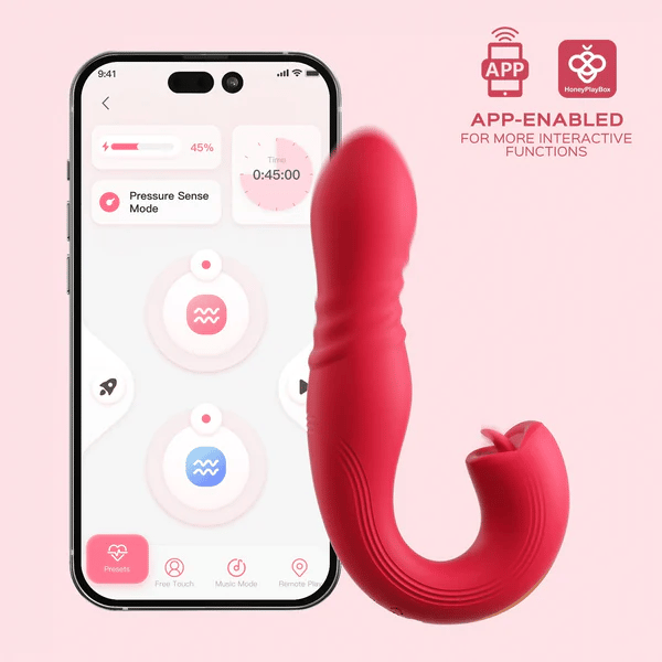 Vibromasseur point G et lèche-clitoris à poussée de langue honey play box