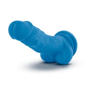 Gode Dual Density de 7,5 pouces avec testicules - Bleu Néon