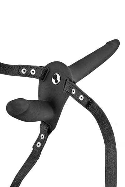 Strap-On Vibrant avec Double Dildo - Noir