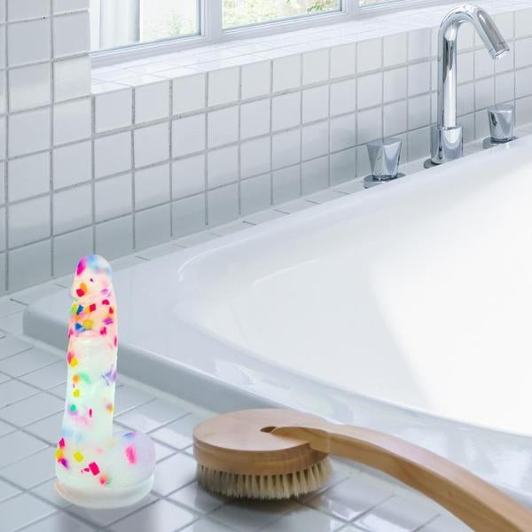 Dildo en silicone avec confettis 7.5"