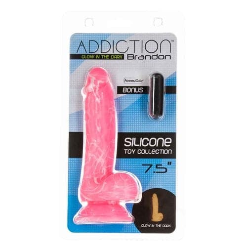 Brandon 7,5" Dildo Lumineux dans le Noir Avec Testicules Rose