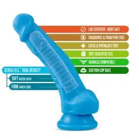 Gode Dual Density de 7,5 pouces avec testicules - Bleu Néon Blush